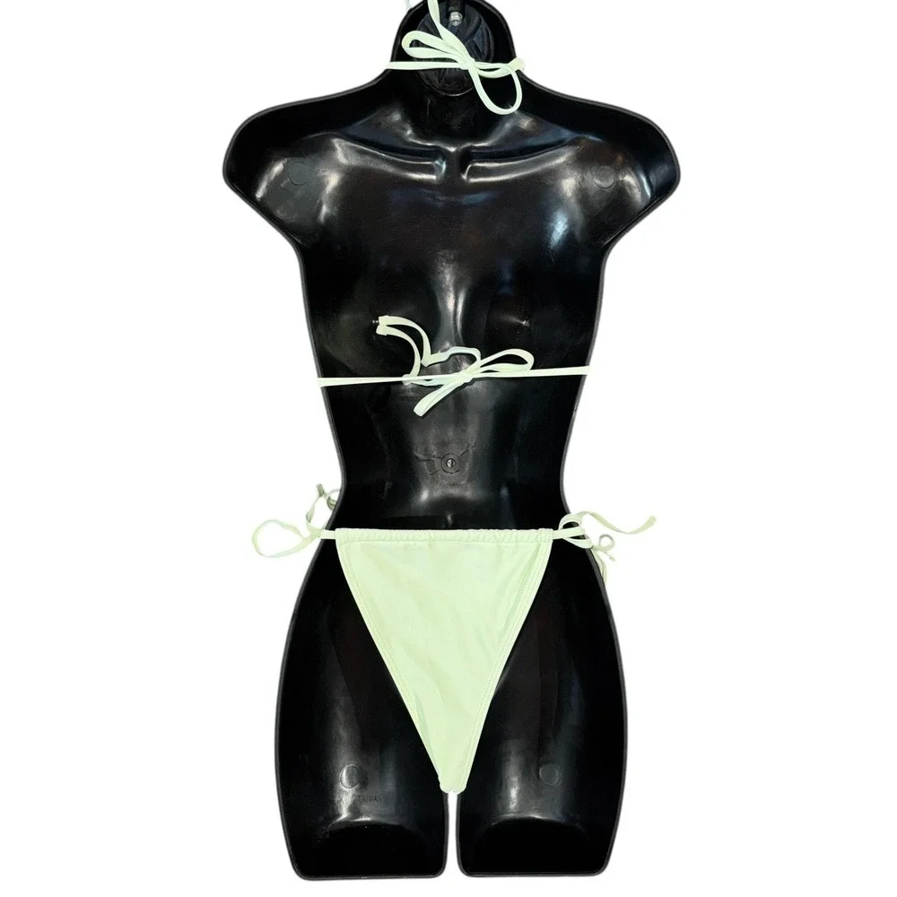 New XS Mint Green Starfish Rhinestone 3-Piece Bikini and Mesh Sarong Set